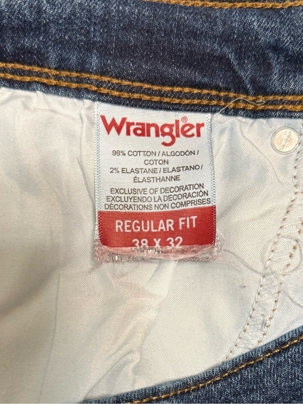 Wrangler Jeans Mens Regular Fit 38x32 Blue Denim - Picture 5 of 8
